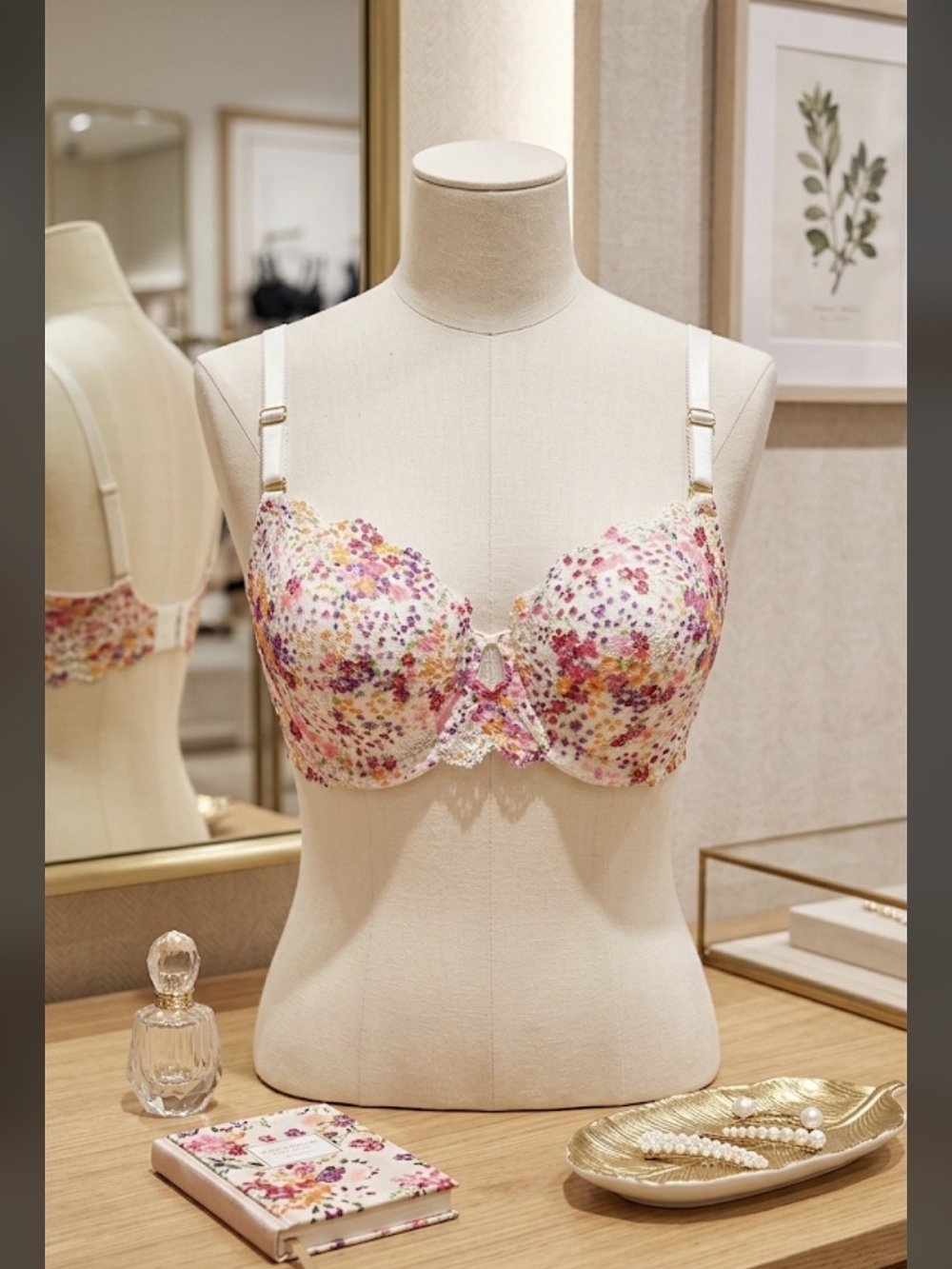 Victoria's Secret Dream Floral Lace Underwire Bra with Pink and Orange Accents